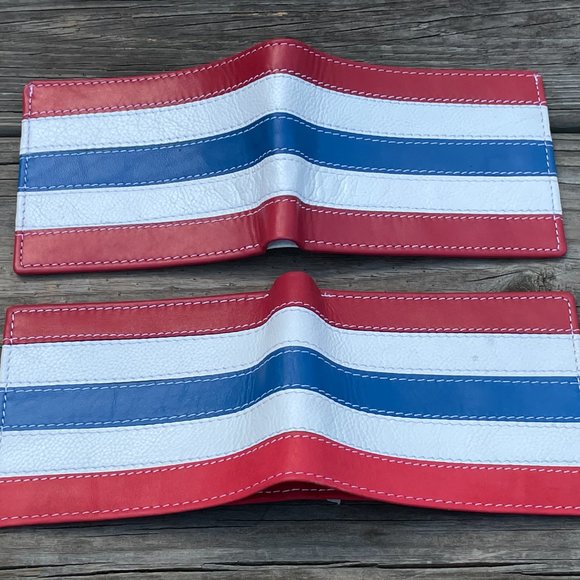 Multicolor Men Wallet US Flag Bifold Cardholder Handmade Genuine Leather Men Pur - Picture 5 of 12